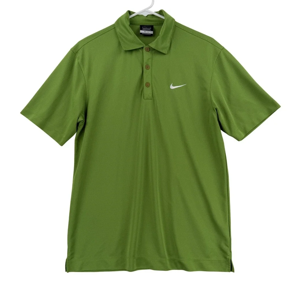 Nike Golf Polo Shirt Mens Small Green Solid Dri-FIT Knit Golf Performance Top
